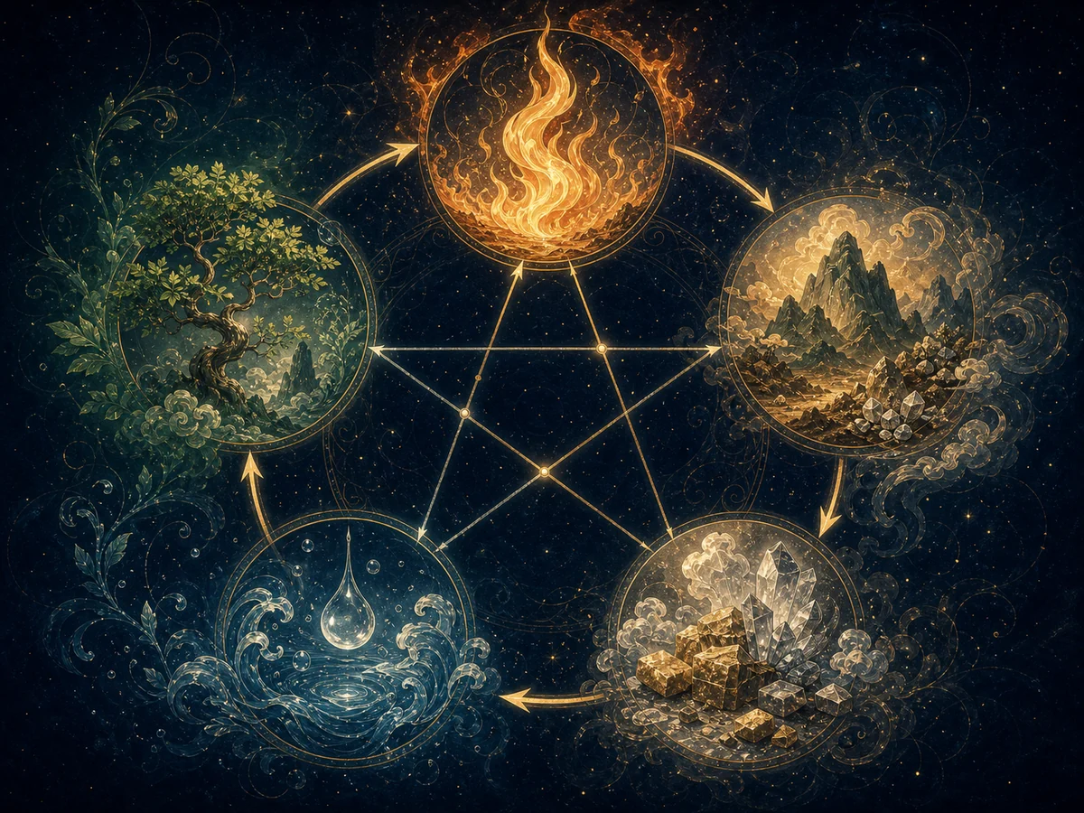 金木水火土五种能量形成循环并相互制约