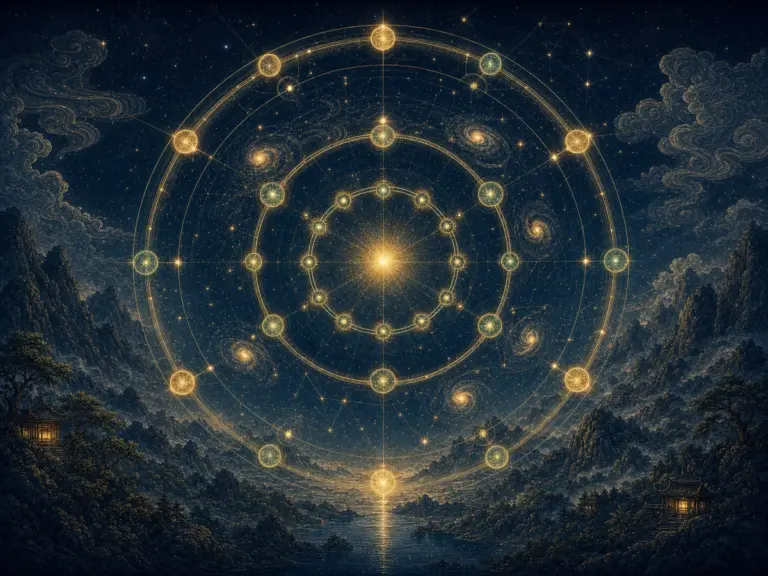 星盘中长期轨道、十年轨道与一年轨道依次展开