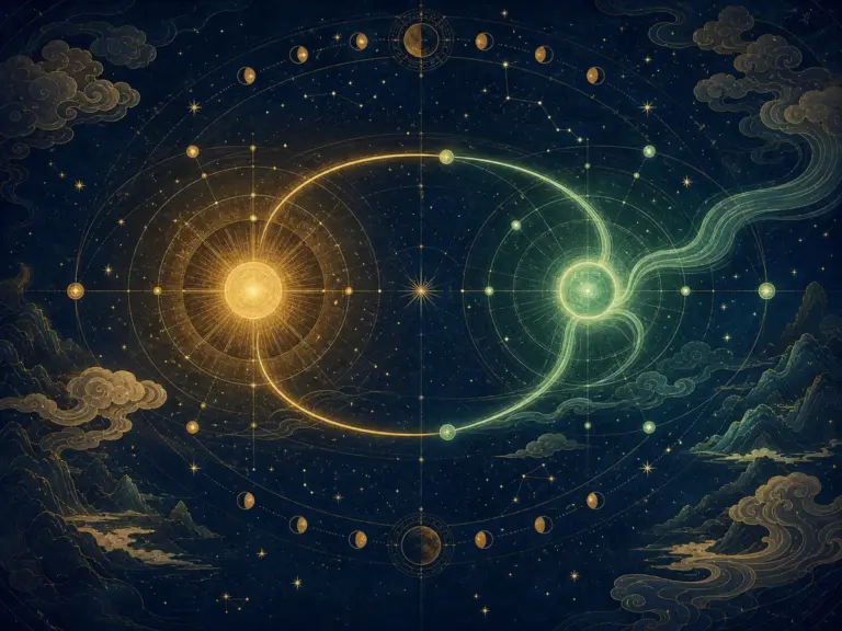 星图中的金色与玉色双重中心，象征紫微斗数命宫与身宫