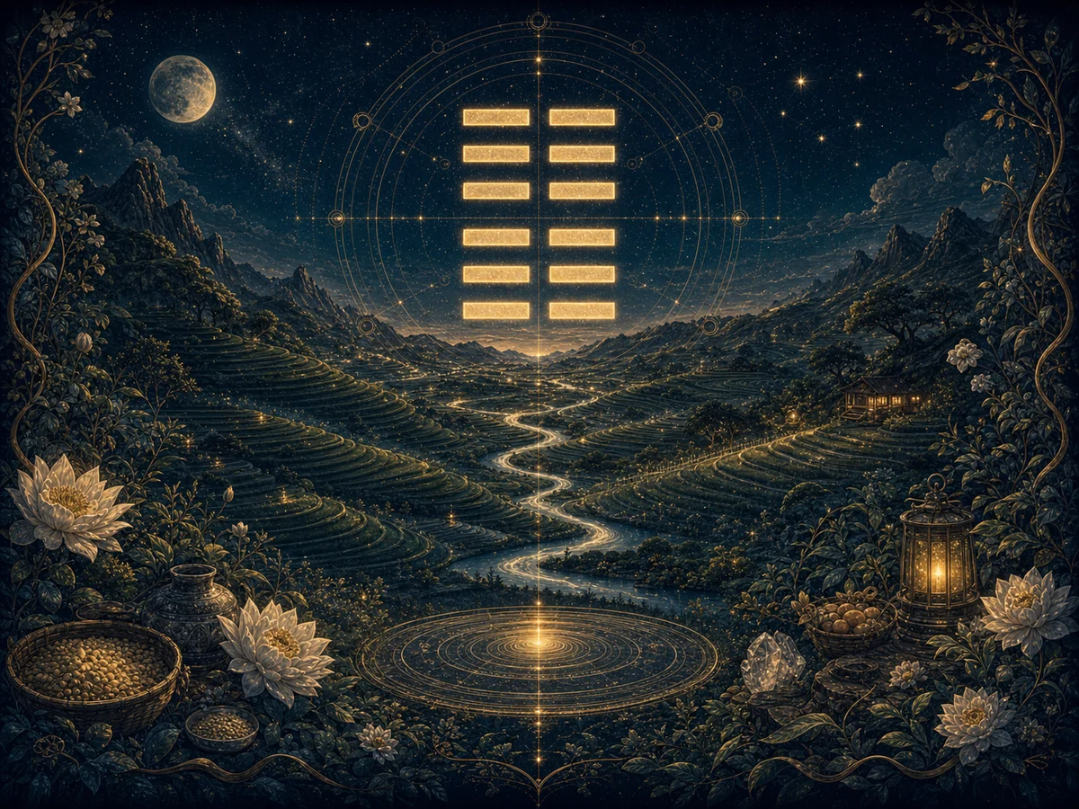 六条阴爻化作大地层次承载山河与星光