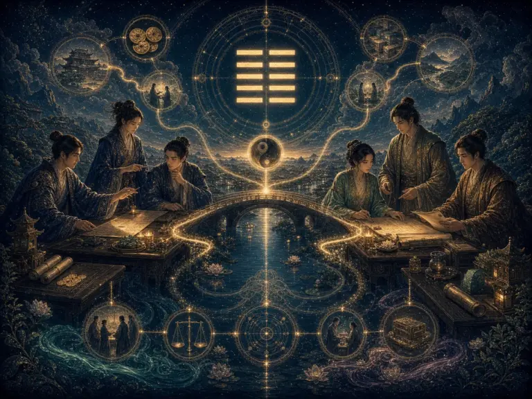 两组团队节点在卦象结构中建立合作桥梁与边界