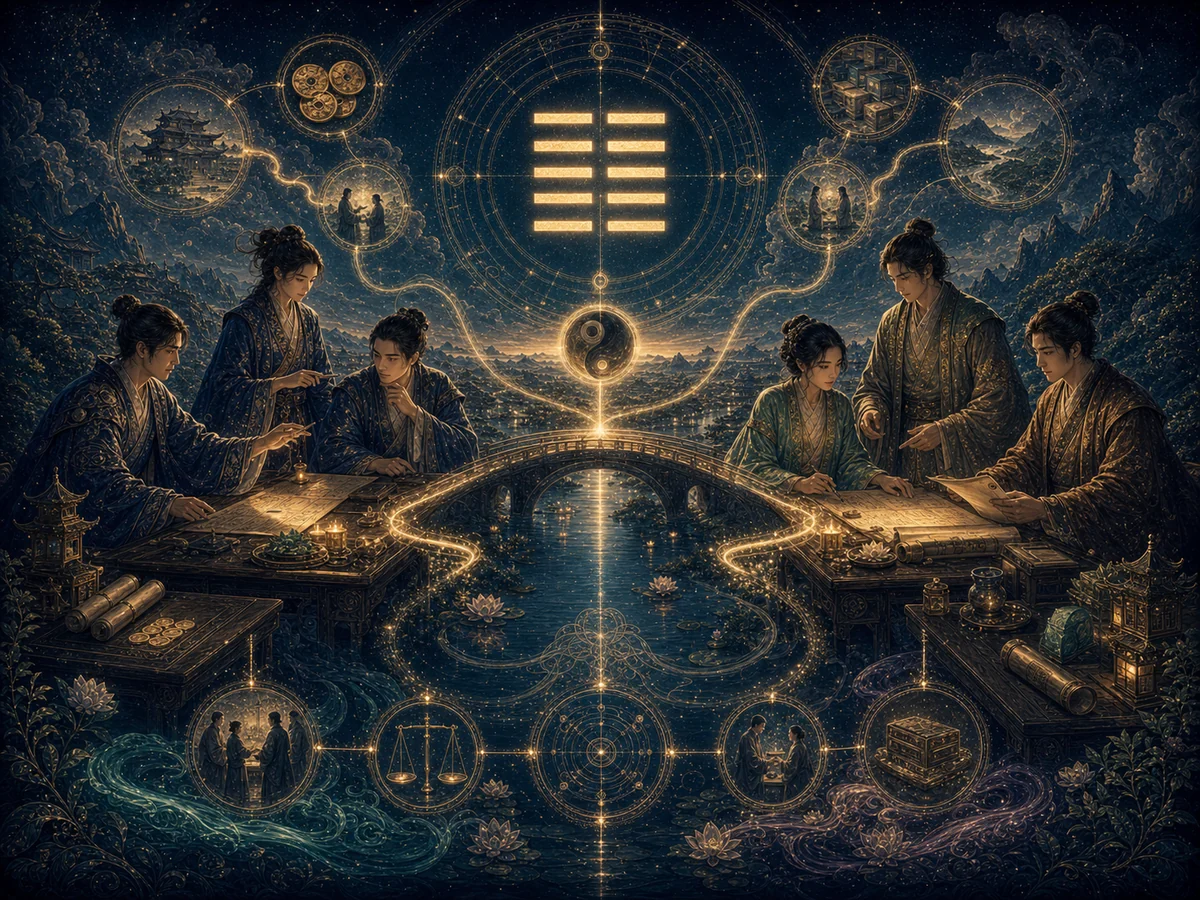 两组团队节点在卦象结构中建立合作桥梁与边界